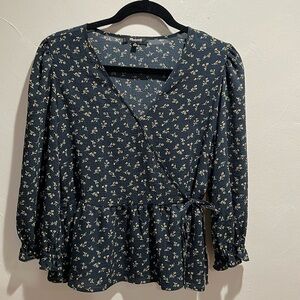 Madewell Puff Sleeves Peplum Wrap Top in Spring Fling Size XS NWOT Spring 2021